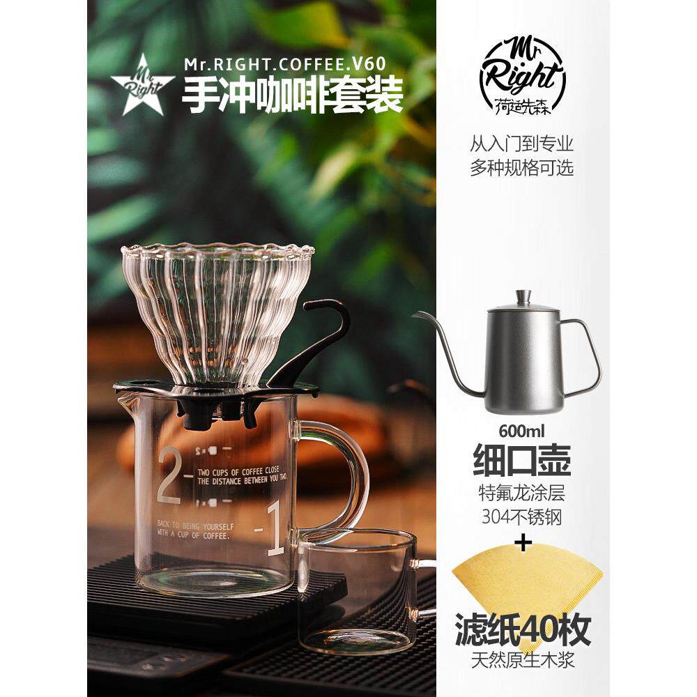 手冲咖啡壶套装家用煮咖啡器具 v60咖啡过滤杯细嘴小型滴漏玻璃式