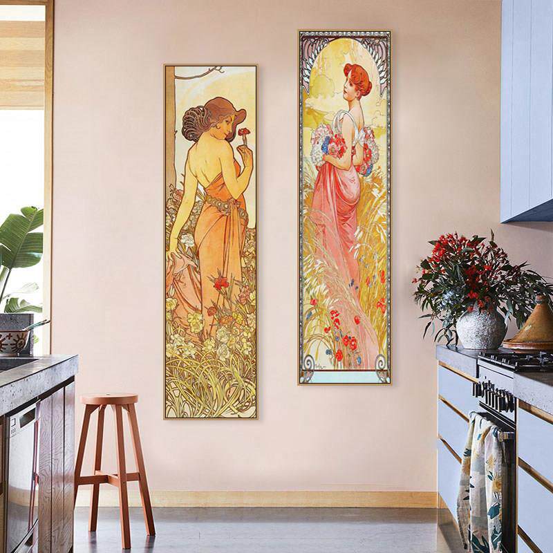 阿尔丰斯穆夏挂画小众复古风客厅玄关美女装饰画艺术工作室墙壁画