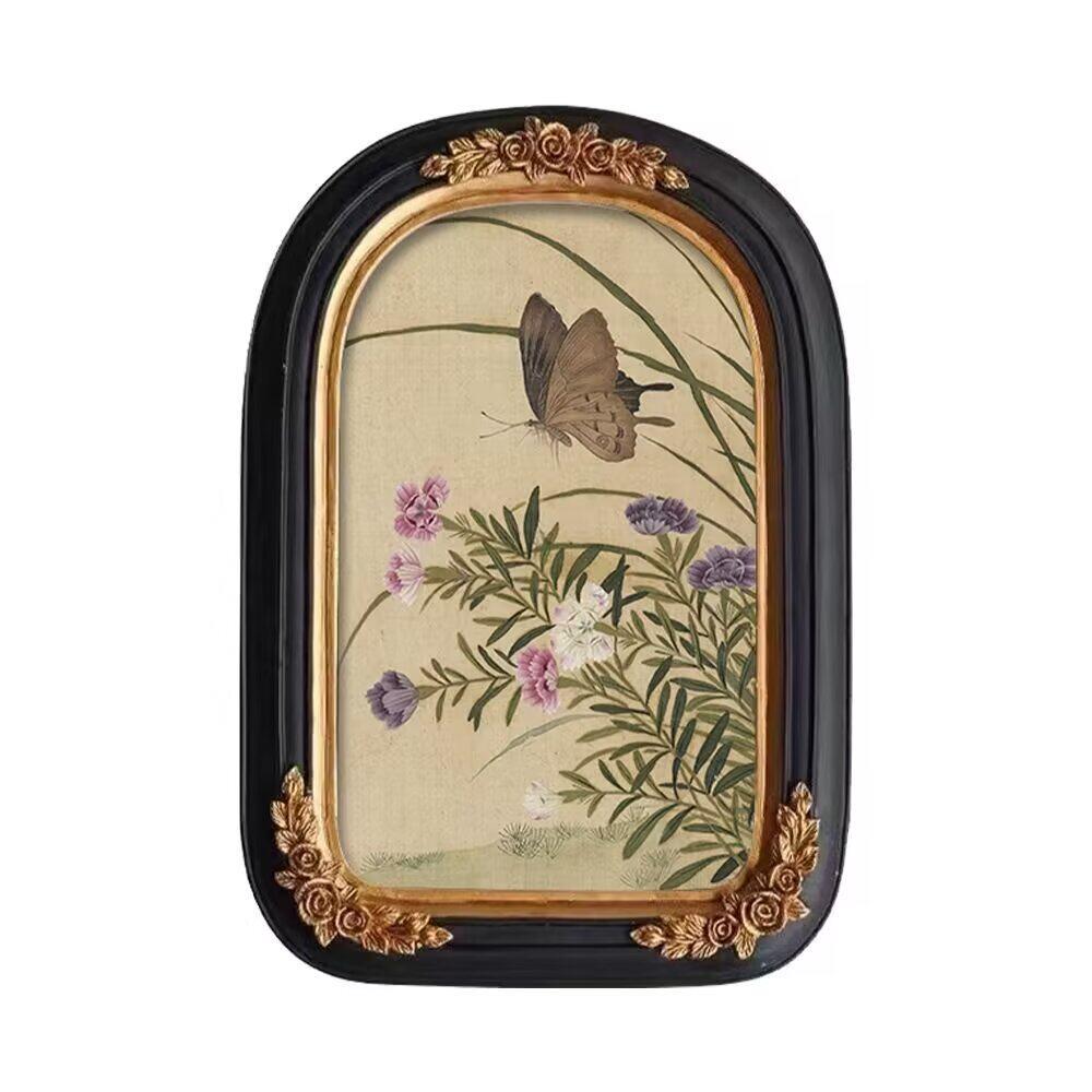 法式轻奢中小众古典复古怀旧浮雕装饰画植物花卉拱形挂画家居摆饰