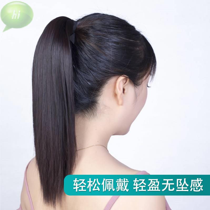 马尾假发真发抓夹后脑勺女2024新款高绑带黑长直发夹棕色长发自然