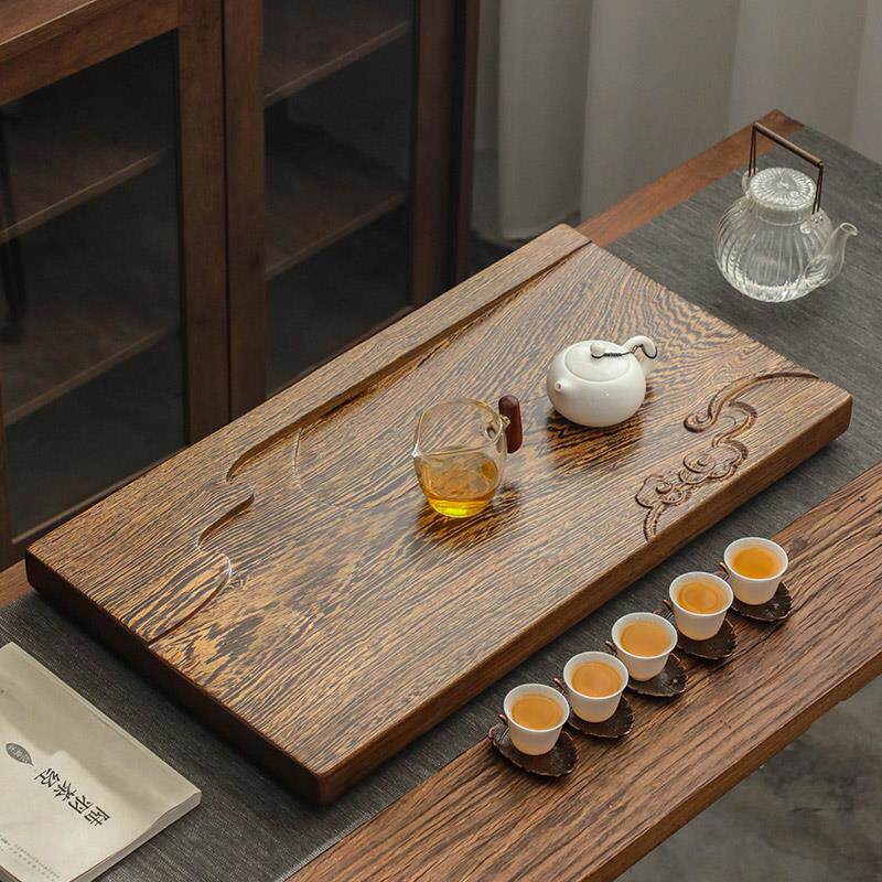 原木整块鸡翅木家用茶盘茶海功夫茶具天然实木大小号排水茶托台