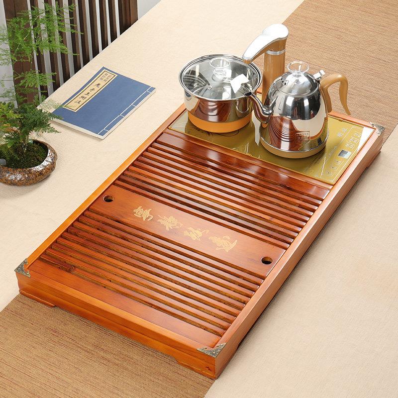 功夫茶具套组全自动实木茶盘茶台简约家用紫砂茶杯整套泡茶壶茶道
