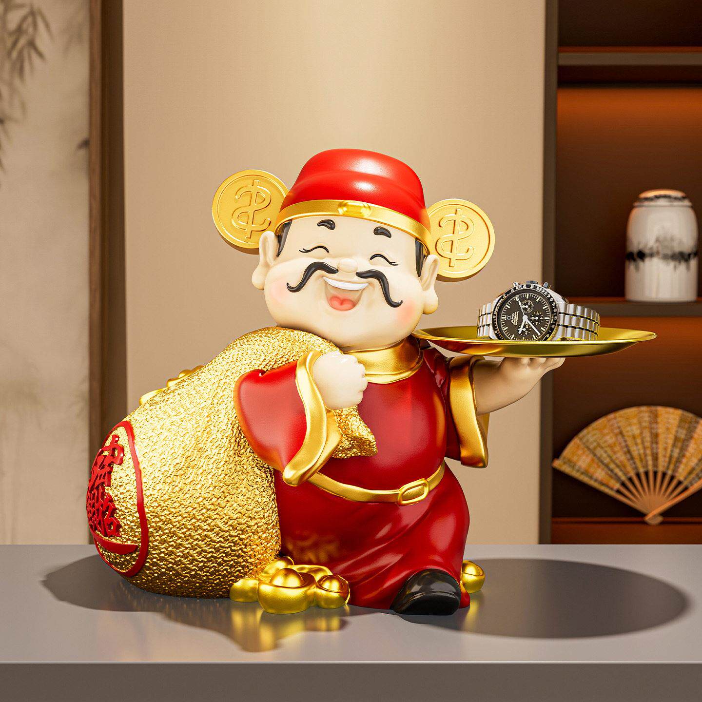 地星商贸新中式财神送钱摆件客厅玄关办公室店铺收银柜台装饰品乔