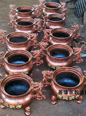 圆形烧香炉平口道观家用有求必应香炉宗祠寺庙铸铁铜万年香火室内
