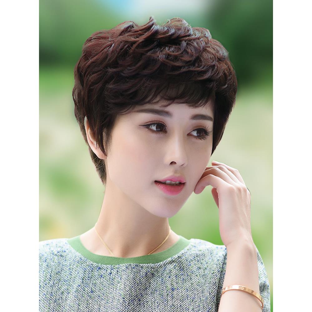 假发真发全真人发全头套女士假发中老年短卷发女全头套妈妈假发套