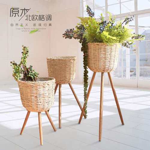 临沂木腿草编落地花盆可组合