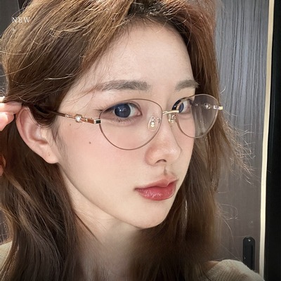 金色圆框珍珠细框眼镜架显脸小
