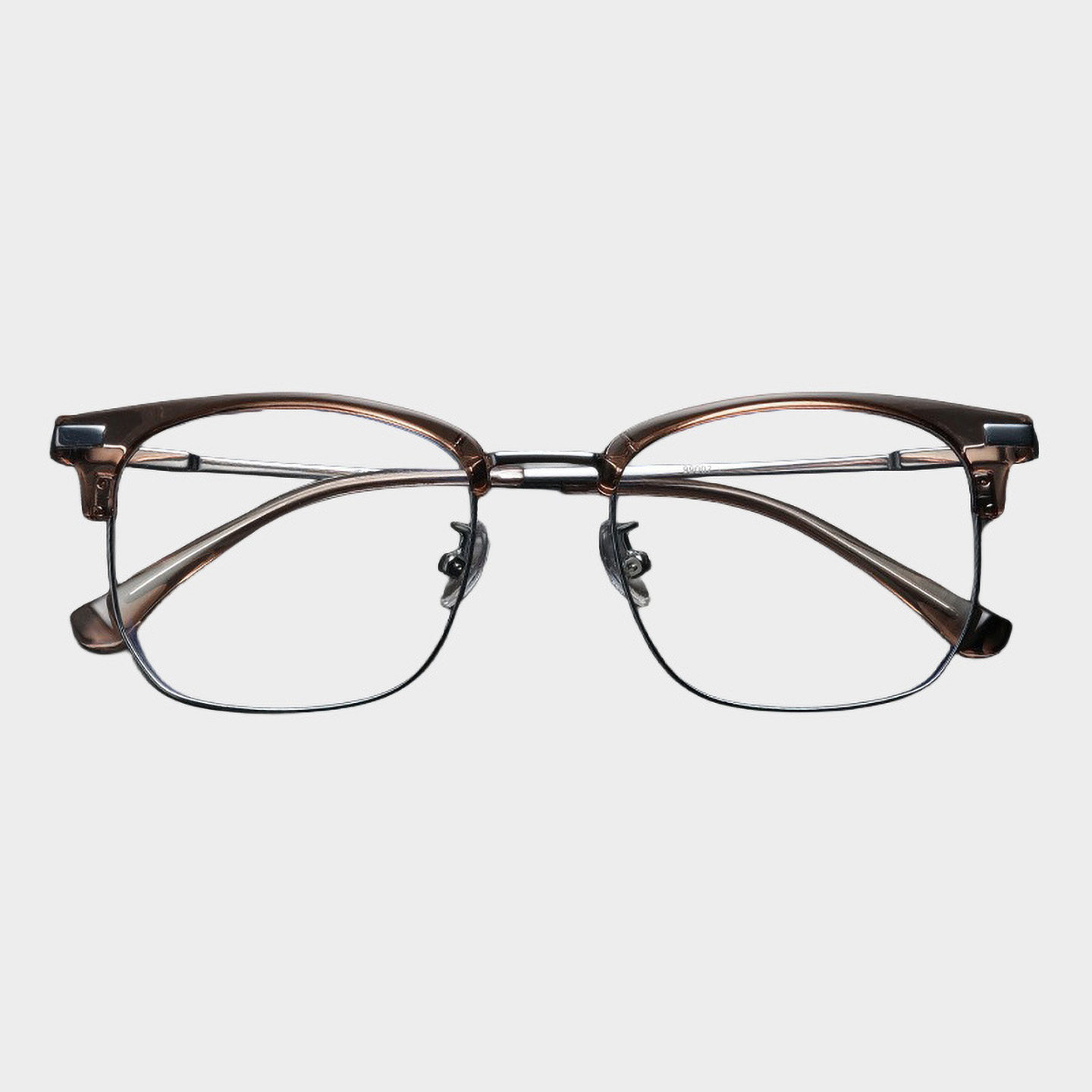 复古超轻金属半框眼镜架男女文艺方框可配近视镜框棕色纯钛