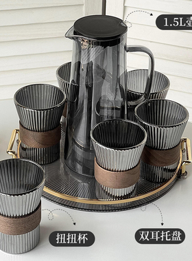 中式条纹玻璃杯家用耐温水壶套装客厅待客防烫喝水杯子茶具杯具