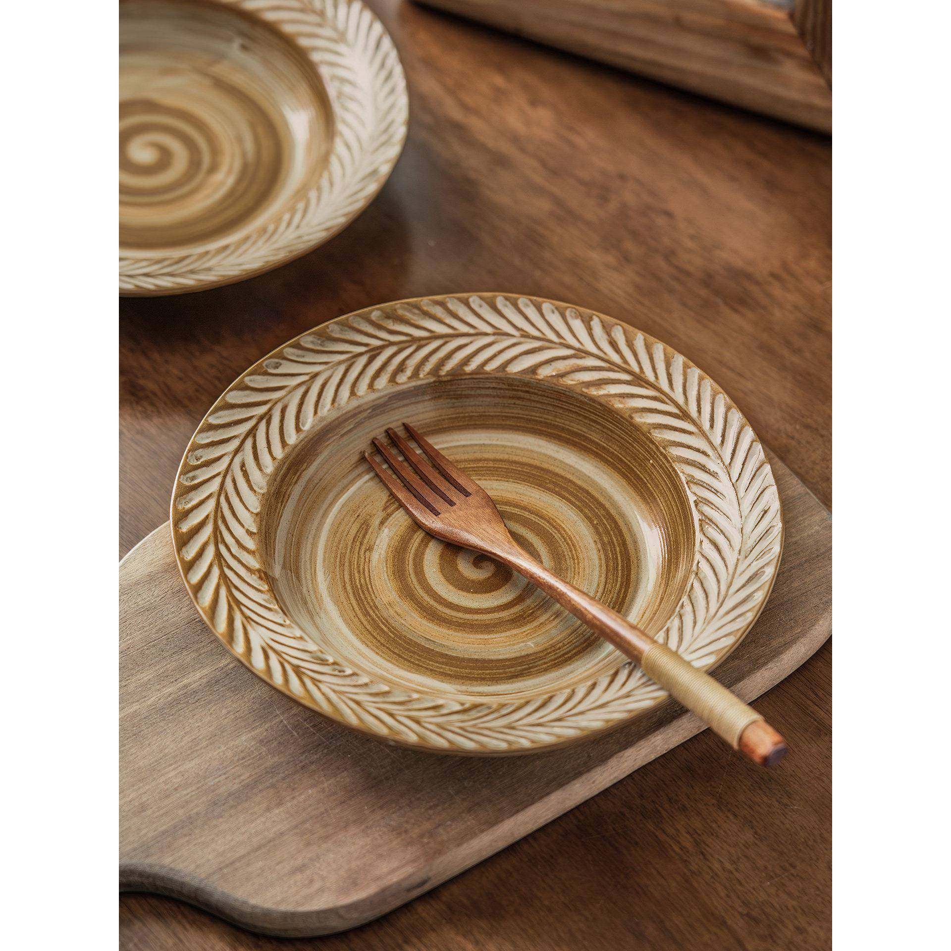 做旧麦穗草帽碗日式粗陶意面盘料理盘覆古浮雕陶瓷沙拉西餐草帽盘,餐饮具,碗,淘宝优惠券,粉丝福利购,淘宝优惠卷