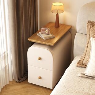 30cm窄款实木床头柜奶油中古风床边柜卧室家用2025新款收纳小柜子