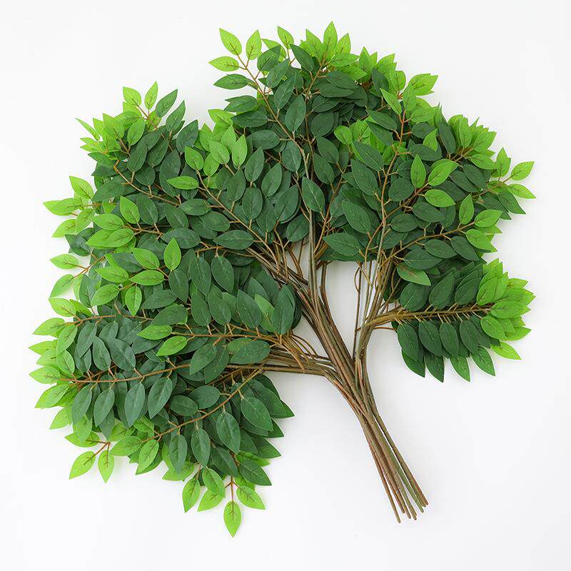 仿真榆树叶手感过胶塑料榆树枝绿色植物叶子假树枝工程装饰造景