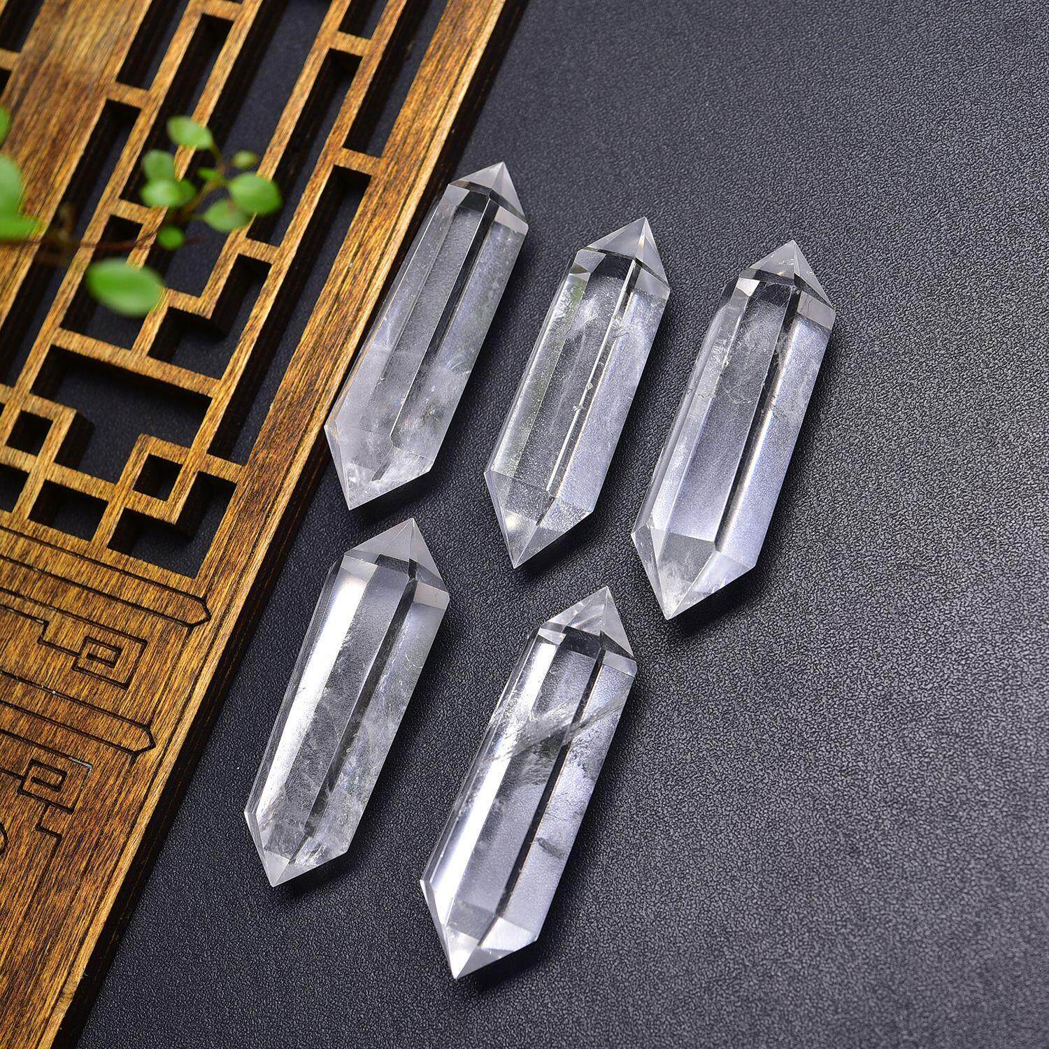 天然白水晶双尖柱摆件六棱柱白水晶原石打磨双尖柱吊坠饰品