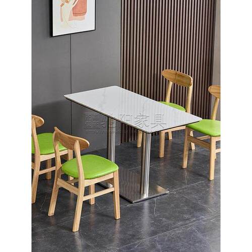 石板商业餐厅面馆小食奶茶甜品螺蛳粉烧烤快餐长方形餐桌椅组合