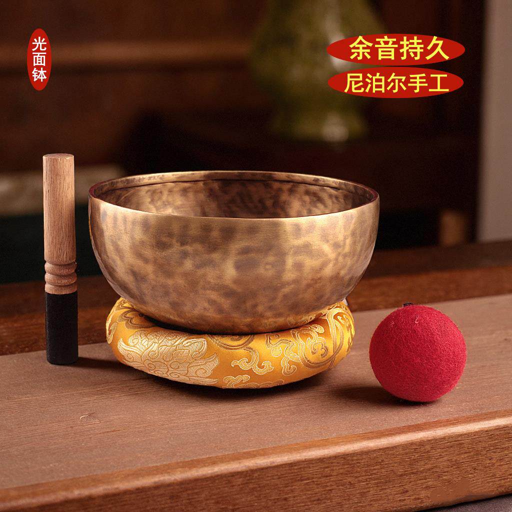 尼泊尔颂钵疗愈工具纯铜手工光面佛音碗瑜伽冥想钵音疗采耳七件套