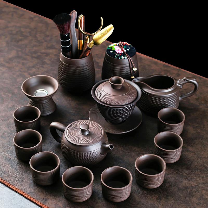 紫砂跳刀功夫茶具半手工茶壶茶杯整套泡茶器三才盖碗家用套装陶瓷