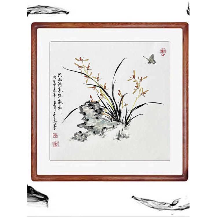 国画兰花纯手绘正品客厅书房办公室兰花挂画装饰画木框卷轴水墨画
