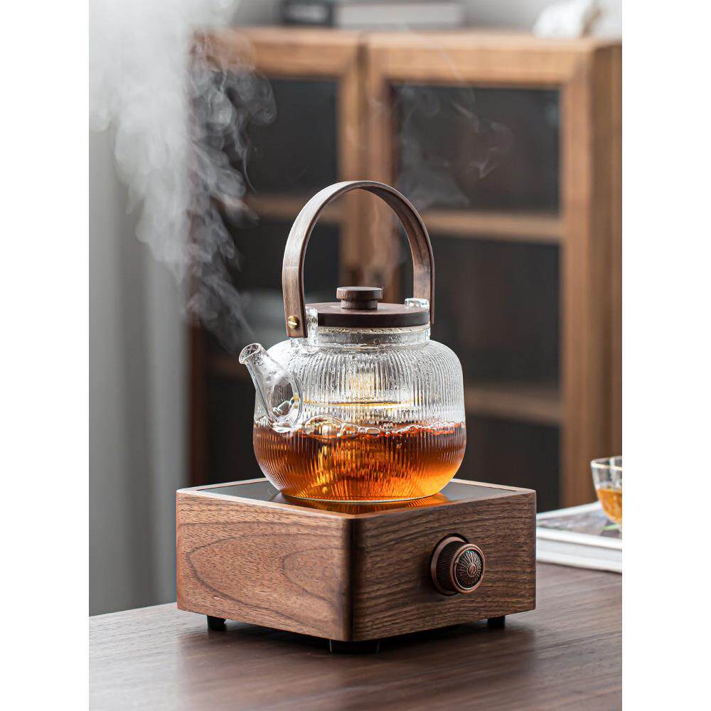 胡桃木电陶炉煮茶器玻璃烧水壶白茶煮茶壶小型电热煮茶炉新款家用