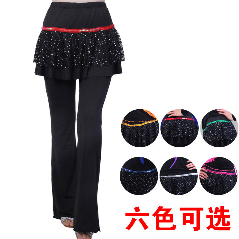 新款广场舞服装裙裤春装夏成人女士裤子拉丁舞练习长裤亮片跳舞裤
