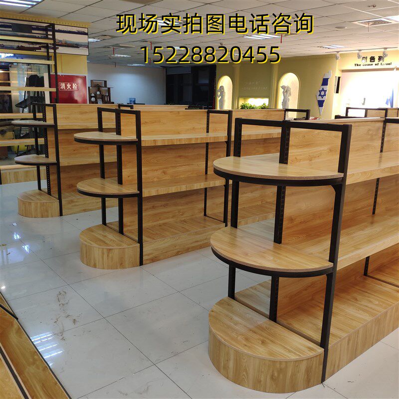 成都定制钢木货架1919红酒超市菸酒柜双面中岛木质展示柜可调层