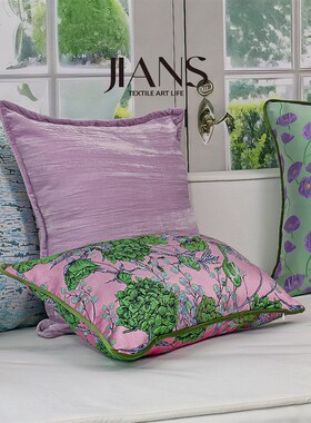 紫玉法式绿枕无障碍豪华紫色美式床枕套沙发客厅高档靠垫可定制
