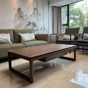 新中式北美黑胡桃木沙发配套茶几带抽屉小户型全实木茶台客厅家具