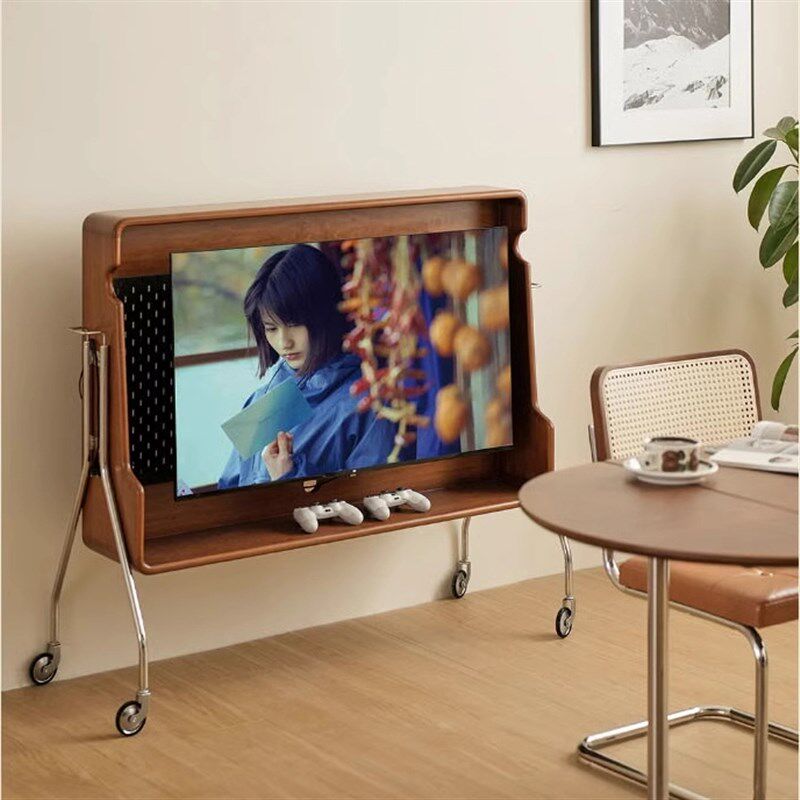 实木复古可移动电视柜小户型卧室电视机支架中古风客厅家用电视架