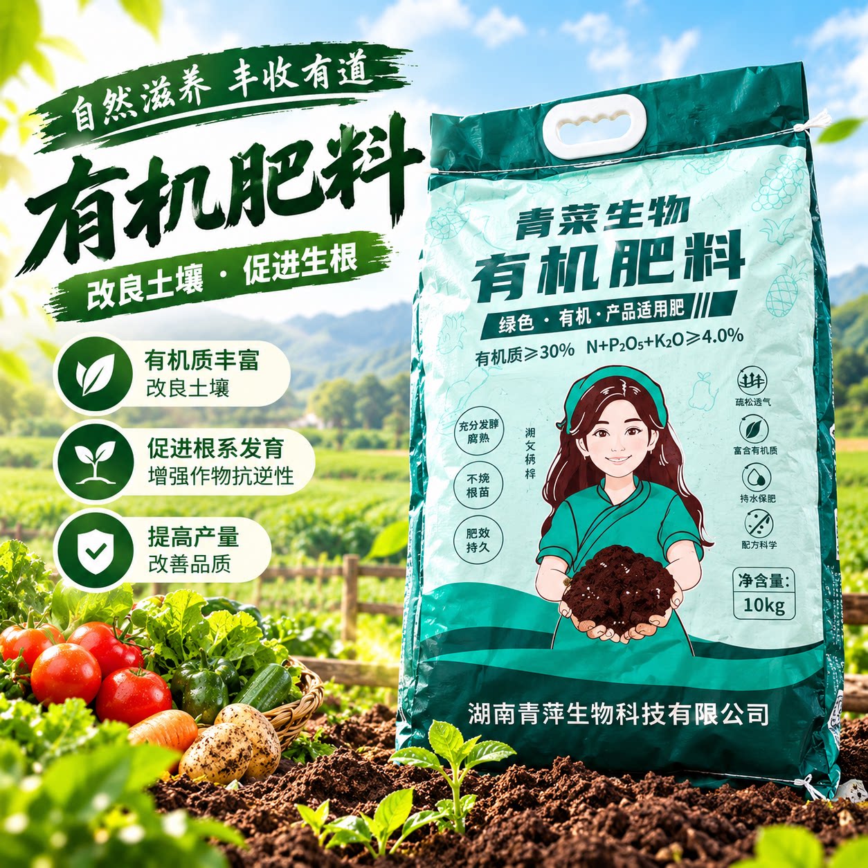 田园好收成果蔬茶药通用有机肥料提升土壤肥力自然种植好帮手蔬菜