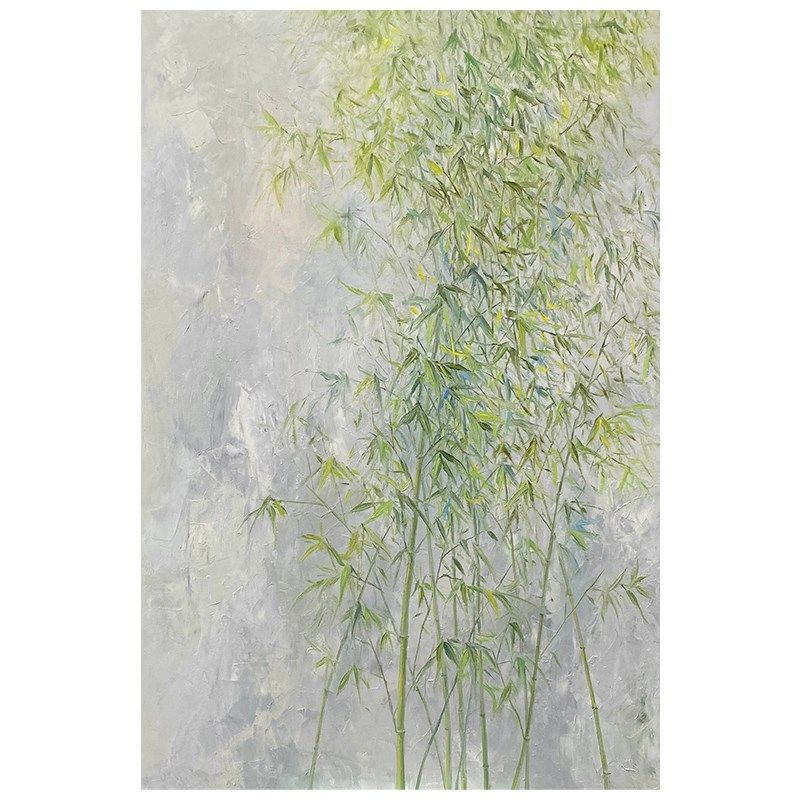 绿色竹子竹报平安肌理手绘油画节节高升客厅装饰画新中式玄关挂画,家居饰品,油画,淘宝优惠券,粉丝福利购,淘宝优惠卷