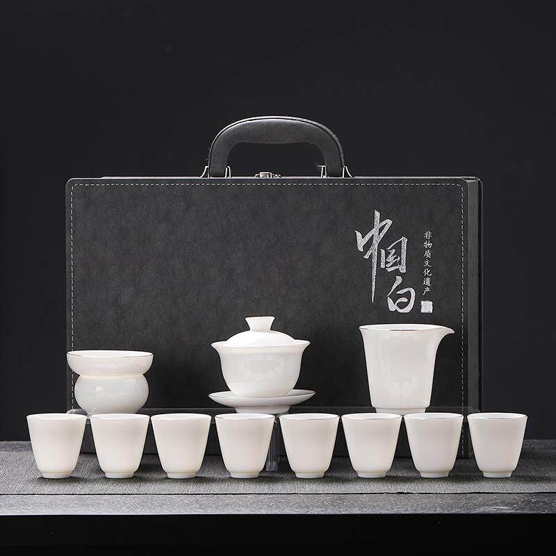 高端德化白瓷茶具套组家用羊脂玉盖碗办公室茶杯陶瓷泡茶小型礼品