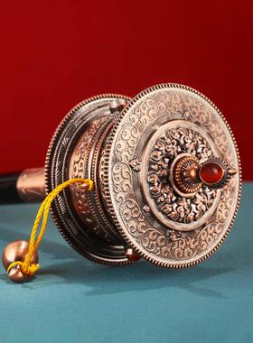 西藏车经简单纯铜西藏手摇车削镶嵌宝石立体浮雕手摇实木便携式装