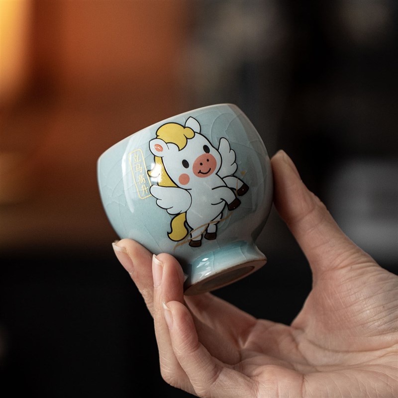 国潮文创2026马年生肖茶杯主人杯套装五大名窑品茗杯茶具礼品定制