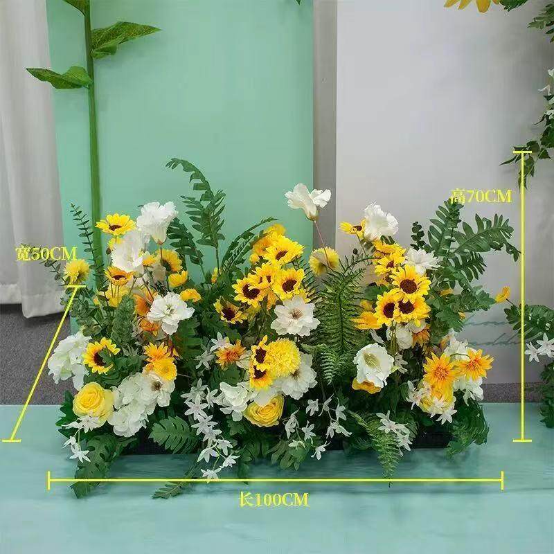 向日葵地排花婚礼布置路引花艺t台舞台迎宾婚庆装饰花仿真花假花