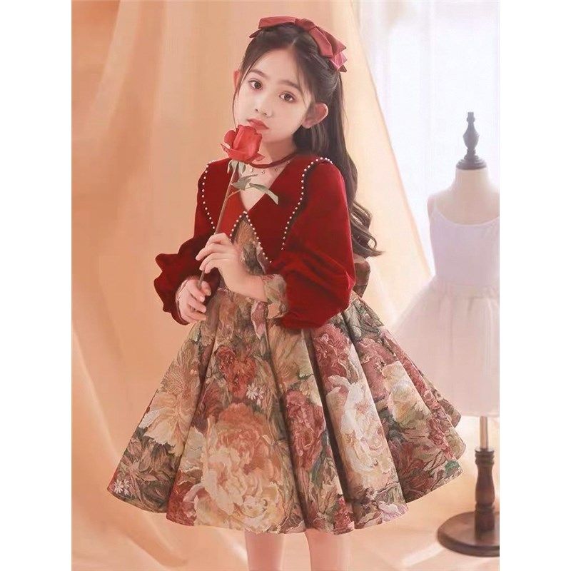 女童春秋儿童演出服花童小女孩公主裙主持人钢琴高端礼服新年婚礼