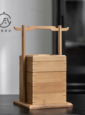 宜室茶话中式复古竹制四层手提篮便携式户外露营收纳盒点心水果礼