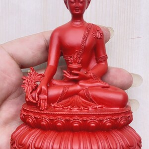 保真朱砂红砂药师佛摆件家中客厅车摆古典明清莲花底座如来摆件用