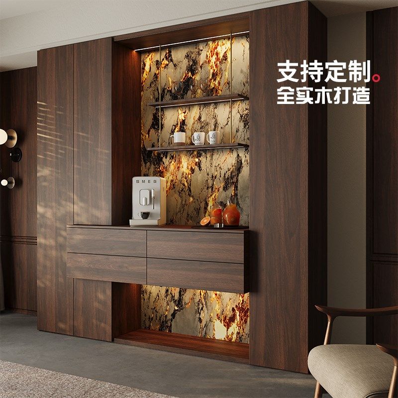 定制全实木餐边柜橡木客厅家用胡桃木色碗柜橱柜靠墙一体高柜子,住宅家具,餐边柜,淘宝优惠券,粉丝福利购,淘宝优惠卷