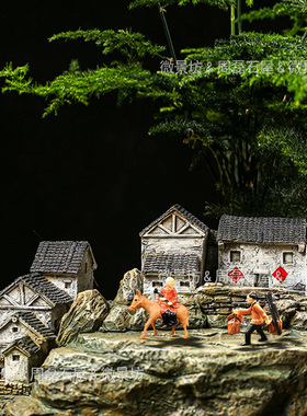 热卖微缩树脂古人物携琴访友摆件奇石假山盆景枯山水微景造景装饰