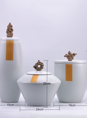 新中式白色陶瓷罐摆件家居样板房客厅电视柜玄关茶室茶楼软装饰品