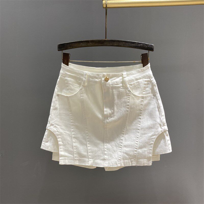 绿色高腰假两件牛仔短裙女装夏季新款时尚设计感a字包臀半身裤裙