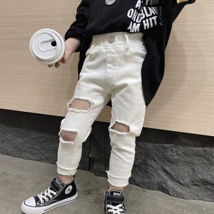 2023春秋款破洞乞丐裤儿童跳街舞嘻哈洋气男童小脚修身瘦版修身裤
