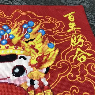 纯手工十字绣成品抱枕结婚新郎新娘鸾凤和鸣沙发汽车靠枕对枕包邮