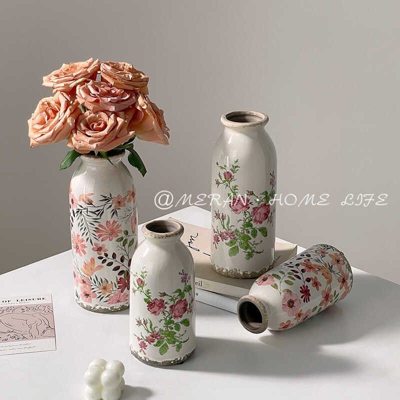美式乡村复古做旧陶瓷花瓶摆件客厅餐桌插干花装饰品家居软装小众,家居饰品,花瓶,淘宝优惠券,粉丝福利购,淘宝优惠卷
