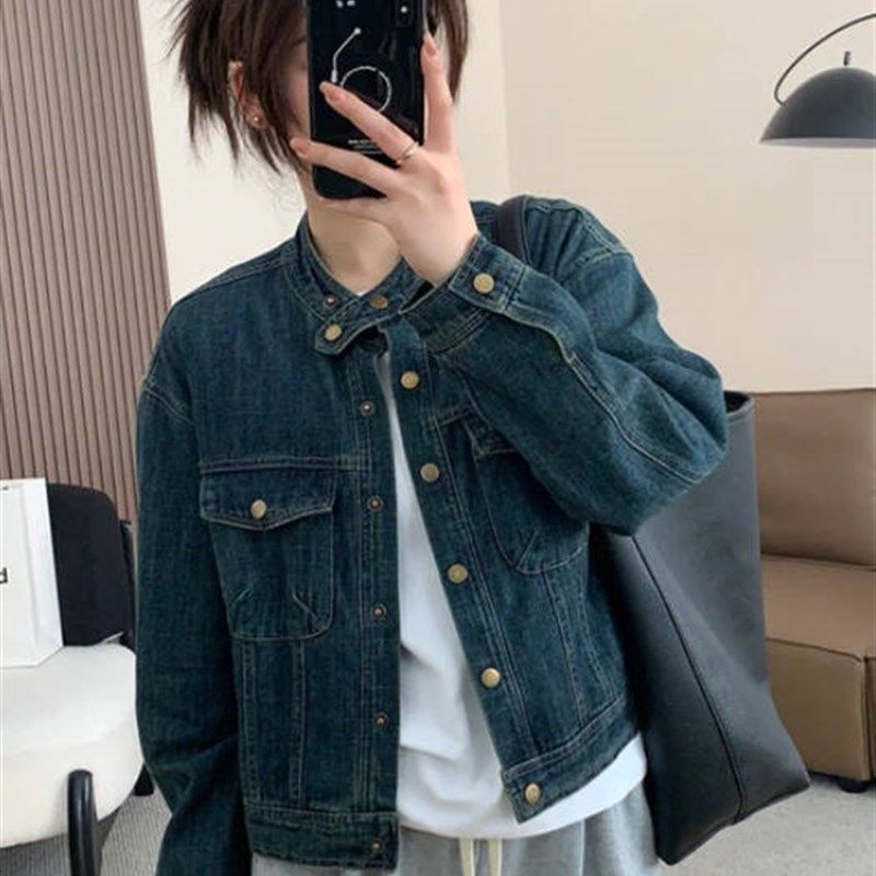 小个子短款立领牛仔外套女2024春秋新款复古港风休闲显瘦夹克上衣,女装/女士精品,短外套,淘宝优惠券,粉丝福利购,淘宝优惠卷