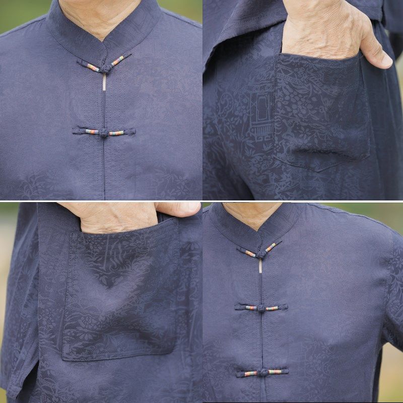 夏季唐装男衬衫短袖中老年人中山装爸爸套装爷爷夏装绵绸衣服男装,男装,唐装,淘宝优惠券,粉丝福利购,淘宝优惠卷