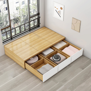 实木排骨架床架带抽屉床1.2米小户型踏踏米储物床无床头榻榻米床