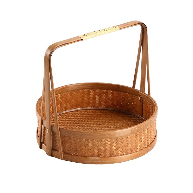 手工竹编大漆提篮提柄圆盒中式茶具收纳筐家用普洱茶盒点心篮果盘,特色手工艺,竹编/竹雕,淘宝优惠券,粉丝福利购,淘宝优惠卷