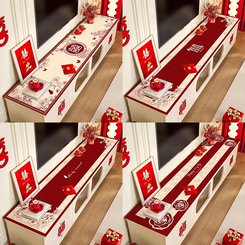 结婚电视柜桌布红色喜庆喜字鞋柜台面皮革保护垫餐边柜长条桌垫子,居家布艺,桌布,淘宝优惠券,粉丝福利购,淘宝优惠卷