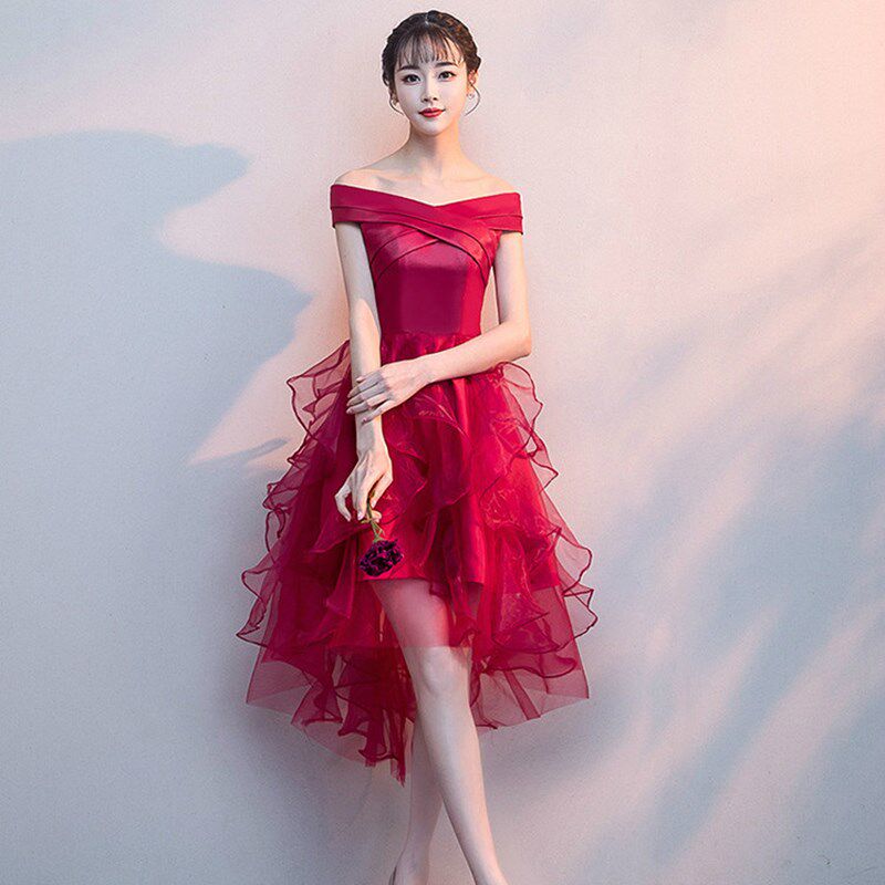 小个子晚礼服女气质轻奢小众露肩网纱主持人伴娘服party高级感