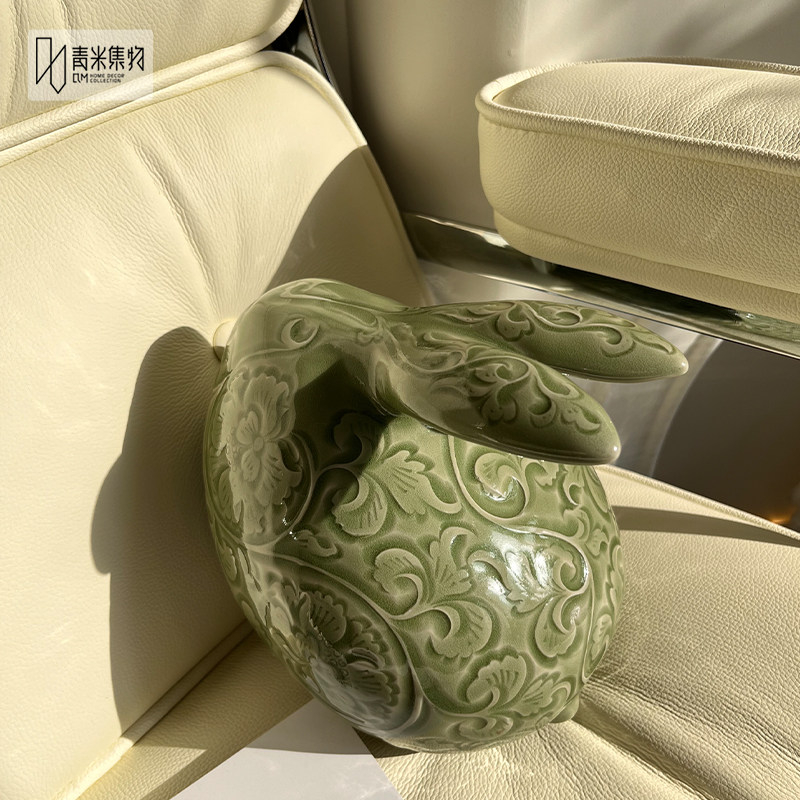 吉祥富贵兔子陶瓷摆件家居办公室桌面新中式装饰品新年本命年礼物,家居饰品,桌面摆件,淘宝优惠券,粉丝福利购,淘宝优惠卷